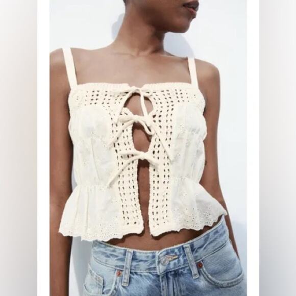 ZARA MIXED KNIT TOP WITH TIES Size Small - Picture 1 of 14